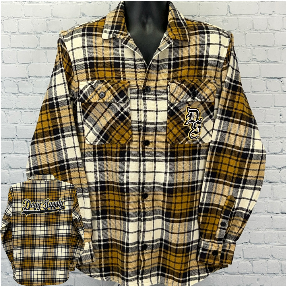 Dogg Supply by Snoop Dogg Flannel Button Front Shirt Rap Plaid Yellow L Large